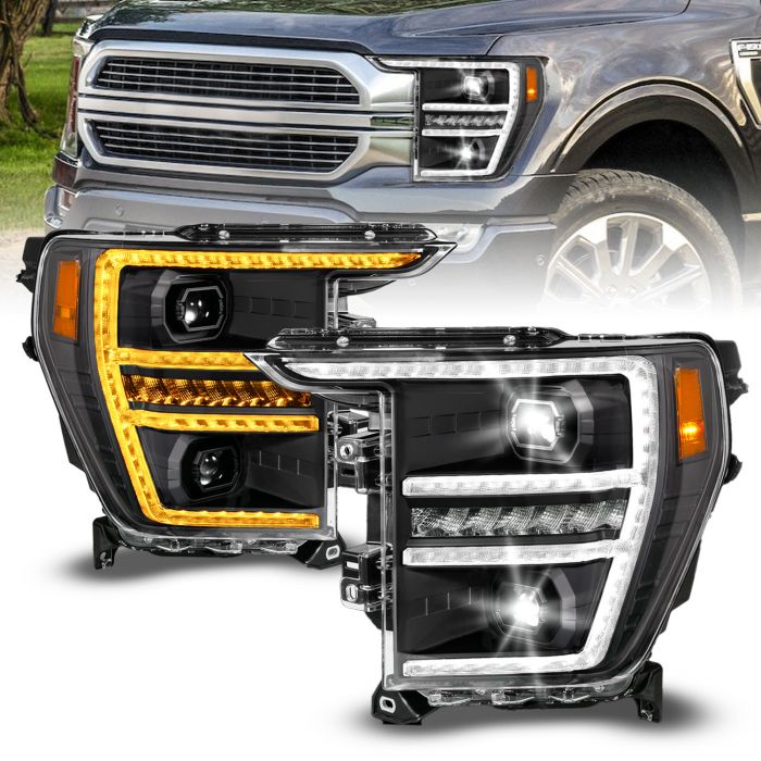 FORD F-150 21-23 FULL LED PLANK PROJECTOR HEADLIGHTS BLACK W/ INITIATION & SEQUENTIAL (FOR HALOGEN MODELS ONLY)