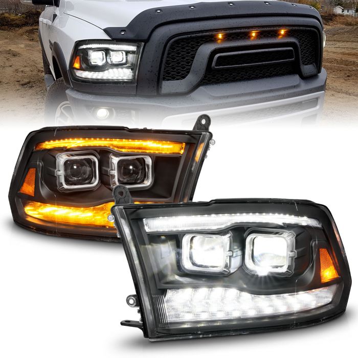 DODGE RAM 1500 09-18 / RAM 2500/3500 10-18 FULL LED PROJECTOR PLANK STYLE BLACK HEADLIGHTS W/ INITIATION & SEQUENTIAL (FOR ALL MODELS)