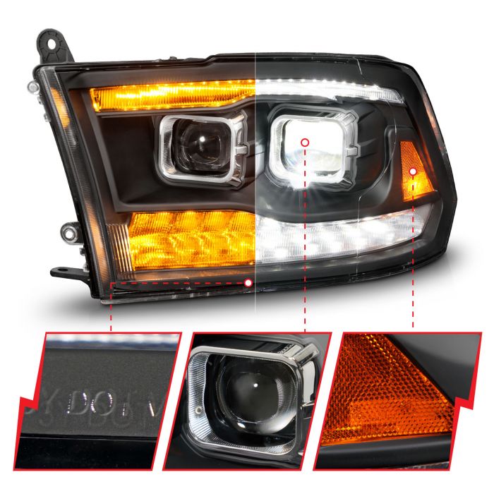 ANZO USA Don t Get Left in The Dark DODGE RAM 1500 09 18 RAM 2500 3500 10 18 FULL LED PROJECTOR PLANK STYLE BLACK HEADLIGHTS W INITIATION SEQUENTIAL FOR ALL MODELS