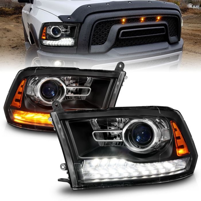 DODGE RAM 1500 09-18 / 2500/3500 10-18 PROJECTOR HEADLIGHTS MATTE BLACK CLEAR LENS W/ SEQUENTIAL SIGNAL (FOR ALL MODELS)