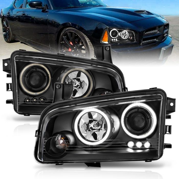 ANZO USA | Don't Get Left in The Dark ~ DODGE CHARGER 06-10 PROJECTOR HALO  HEADLIGHTS BLACK W/ RX HALO