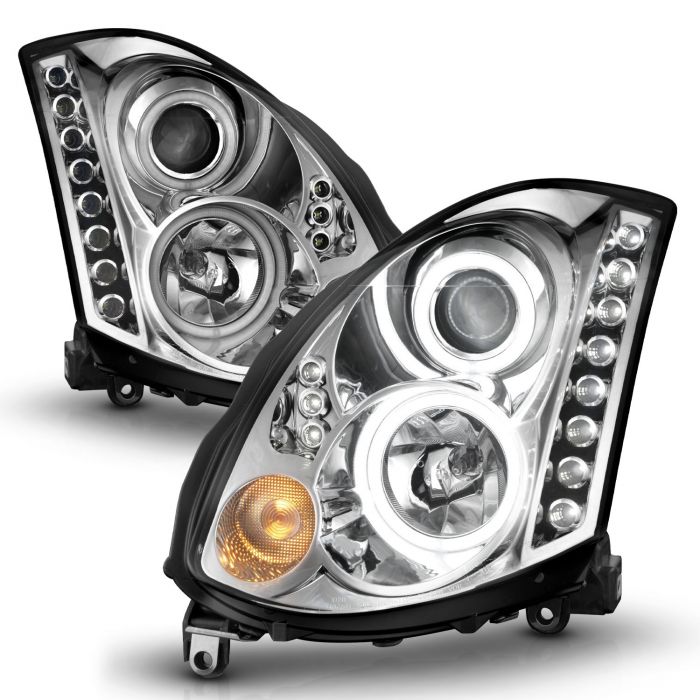 INFINITI G35 03-07 2DR PROJECTOR HEADLIGHTS CHROME W/ RX HALO (FOR HID, HID KIT NOT INCLUDED)