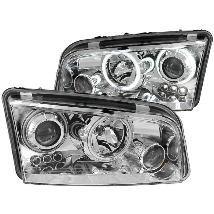 DODGE CHARGER 06-10 PROJECTOR HEADLIGHTS CHROME HOUSING W/ LED HALO & LED ACCENT LIGHTS (FOR HALOGEN MODELS ONLY)
