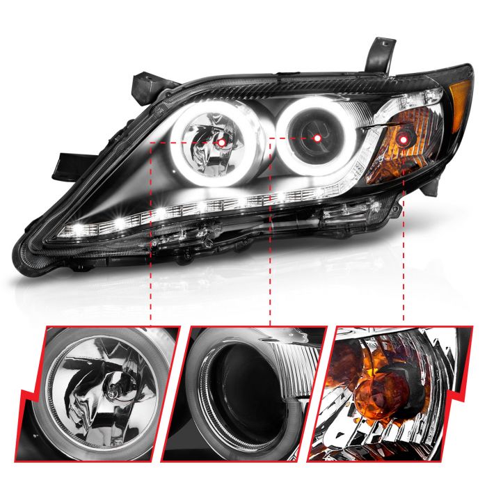 TOYOTA CAMRY 10-11 PROJECTOR HEADLIGHTS BLACK W/ RX HALO