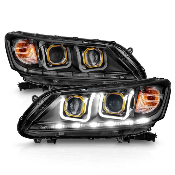 HONDA ACCORD 13-15 4DR PROJECTOR HEADLIGHTS U-BAR BLACK CLEAR