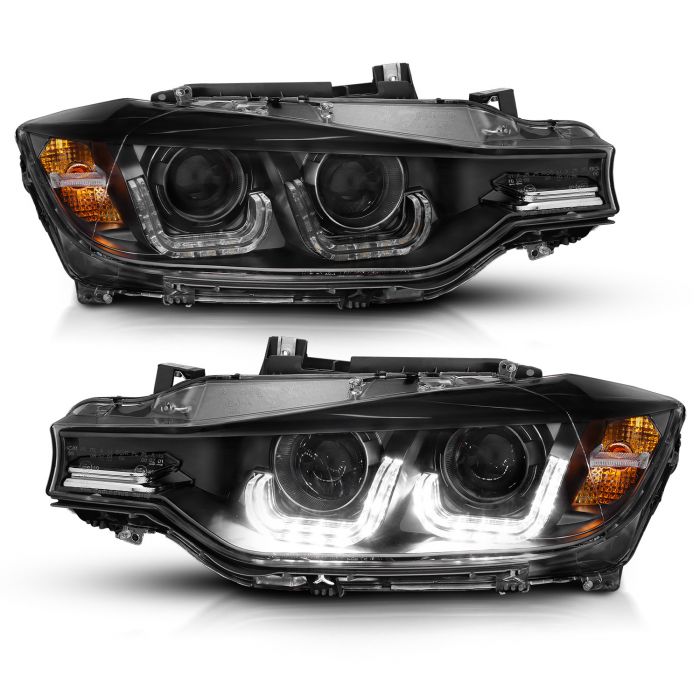 BMW 3 SERIES F30 4DR 12-15 PROJECTOR U-BAR HEADLIGHTS BLACK (FOR HALOGEN  MODEL)