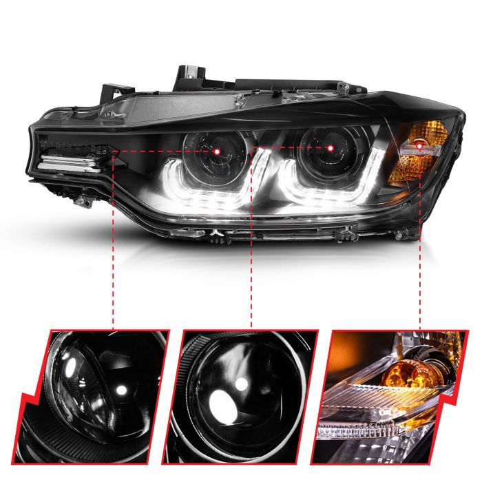 ANZO USA | Don't Get Left in The Dark ~ BMW 3 SERIES F30 4DR 12-15  PROJECTOR U-BAR HEADLIGHTS BLACK (FOR HALOGEN MODEL)