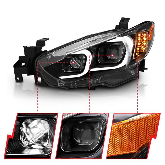Anzo 121516 2014 2015 Mazda 6 Projector Headlights w Plank Style Design Black