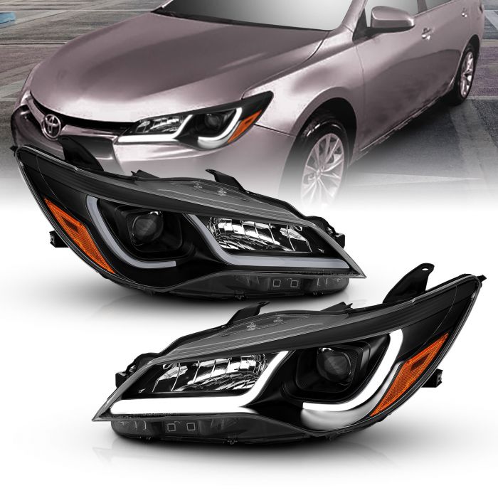 TOYOTA CAMRY 15-17  PROJECTOR PLANK STYLE HEADLIGHTS BLACK AMBER (4DR)