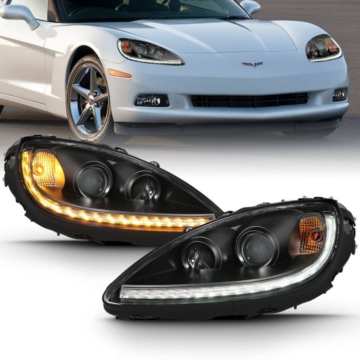 CHEVY CORVETTE 05-13 PROJECTOR PLANK STYLE SWITCHBACK HEADLIGHTS BLACK (NO HID KIT)