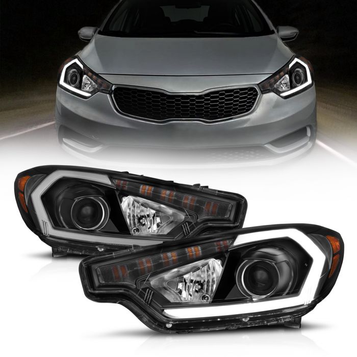 KIA FORTE 14-16 LED PLANK STYLE HEADLIGHTS BLACK (WITH FACTORY LED DRL)