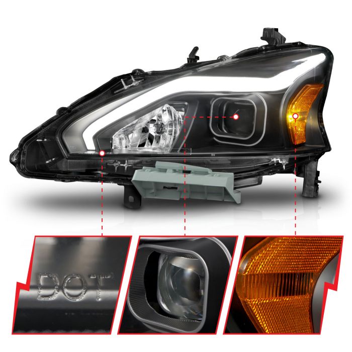 NISSAN ALTIMA 13 15 4DR PROJECTOR LIGHT BAR G2 HEADLIGHTS BLACK FOR HALOGEN MODELS ONLY