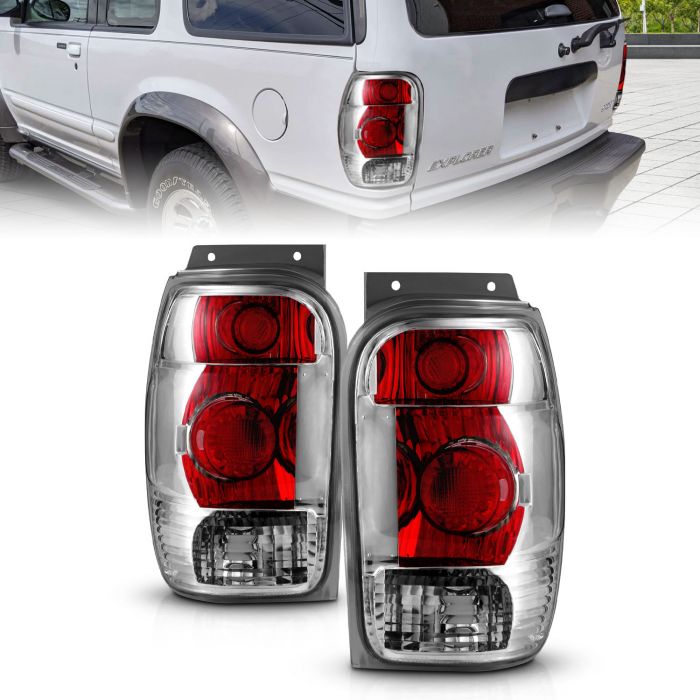 FORD EXPLORER 98-01 / MOUNTAINEER 98-01 TAIL LIGHTS CHROME RED/CLEAR LENS