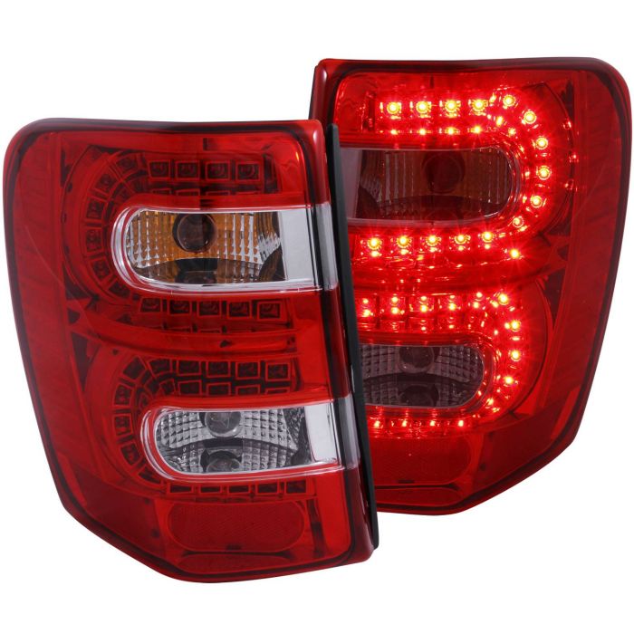JEEP GRAND CHEROKEE 99-04 LED TAIL LIGHTS CHROME RED/CLEAR LENS
