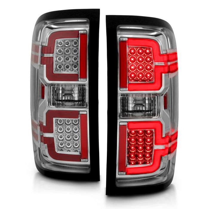 CHEVY SILVERADO 14-18 1500 / 15-19 2500HD/3500HD / GMC SIERRA 15-19 2500HD/3500HD DUALLY LED LIGHT BAR STYLE TAIL LIGHTS CHROME CLEAR LENS (SEQUENTIAL SIGNAL)(NON-OEM LED ONLY)