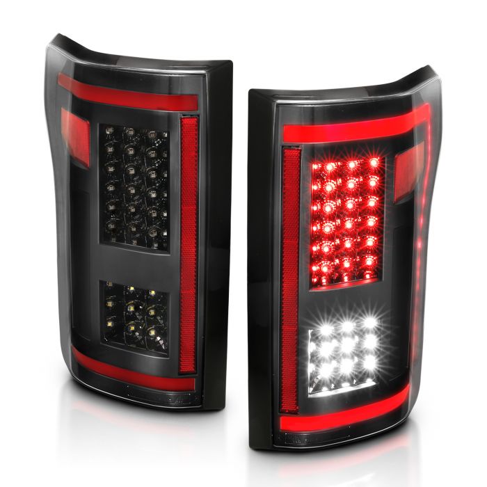 FORD F-150 15-17 FULL LED TAIL LIGHTS BLACK CLEAR LENS W/ SEQUENTIAL SIGNAL  (RED LIGHT BAR)