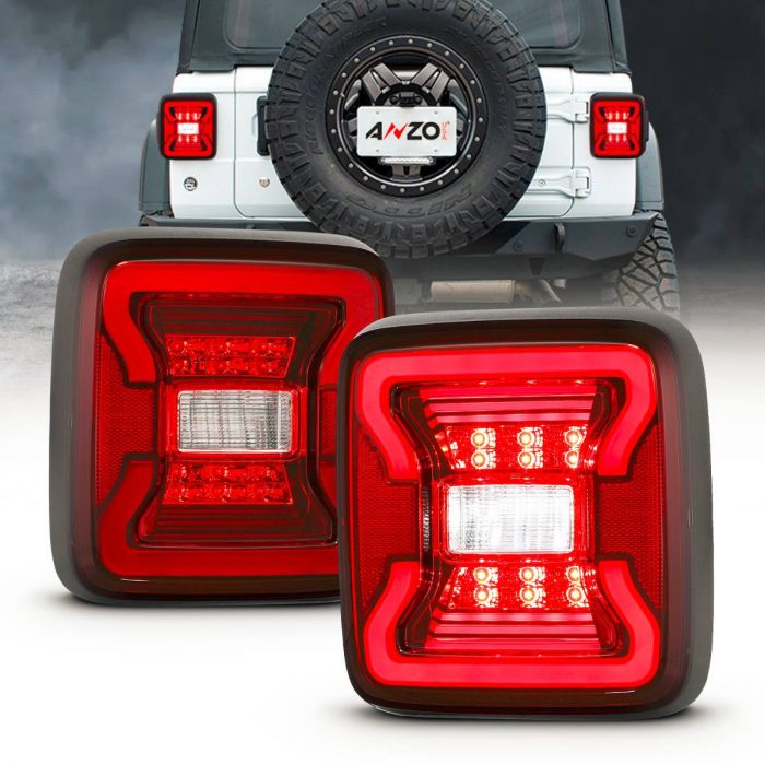 ANZO USA | Don't Get Left in The Dark ~ JEEP WRANGLER JL 18-23 FULL LED  TAIL LIGHTS RED/CLEAR LENS