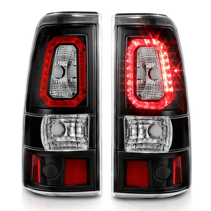 CHEVY SILVERADO 1500/2500 99-02 / 3500 01-03 / GMC SIERRA 1500/2500 99-06  LED LIGHT BAR STYLE TAIL LIGHTS BLACK CLEAR LENS