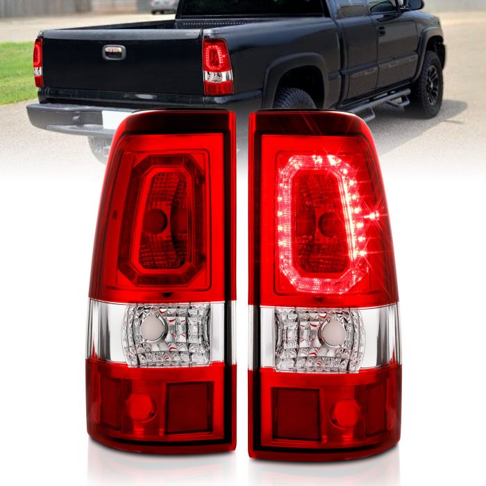 ANZO USA Don't Get Left in The Dark CHEVY SILVERADO 1500/2500 99-02  3500 01-03 GMC SIERRA 1500/2500 99-06 LED LIGHT BAR STYLE TAIL LIGHTS  CHROME RED/CLEAR LENS