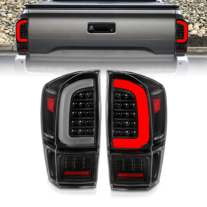 TOYOTA TACOMA 16-23 FULL LED C BAR TAIL LIGHTS BLACK W/ SEQUENTIAL SIGNAL