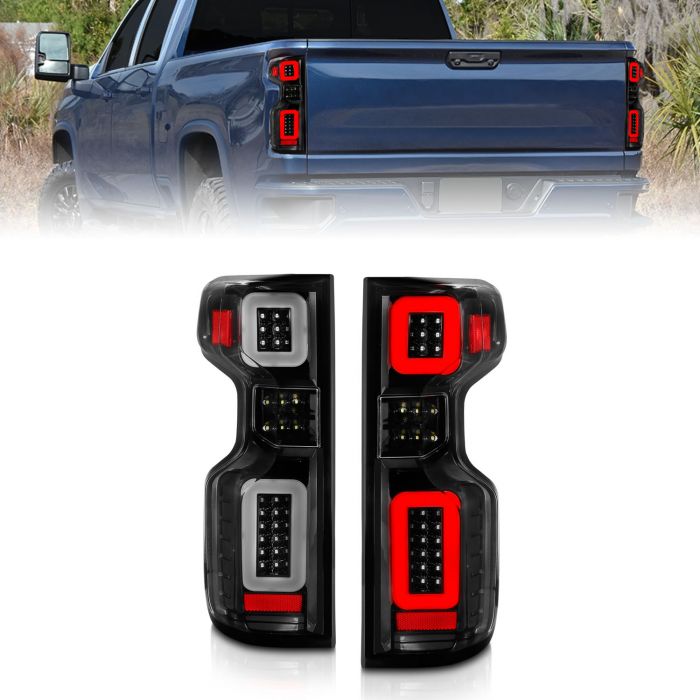 CHEVY SILVERADO 1500 19-23 / 2500HD/3500HD 20-23 FULL LED TAIL LIGHTS BLACK CLEAR LENS W/ SEQUENTIAL SIGNAL (FACTORY LED MODELS)