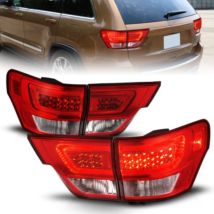 ANZO USA Don't Get Left in The Dark JEEP GRAND CHEROKEE 11-13 LED LIGHT  BAR TAIL LIGHTS 4PCS CHROME RED/CLEAR LENS