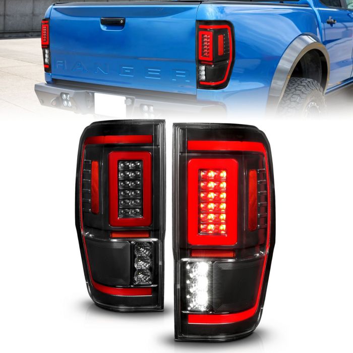 FORD RANGER 19-23 FULL LED TAIL LIGHTS BLACK CLEAR LENS W/ SEQUENTIAL SIGNAL  (FOR ALL MODELS, W/O BLIS MODULE) 