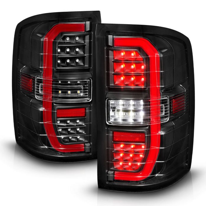 GMC SIERRA 1500 14-18 / 2500HD/3500HD 15-19 FULL LED C BAR STYLE TAIL  LIGHTS BLACK CLEAR LENS W/ SEQUENTIAL SIGNAL (DOES NOT FIT OE FACTORY LED  