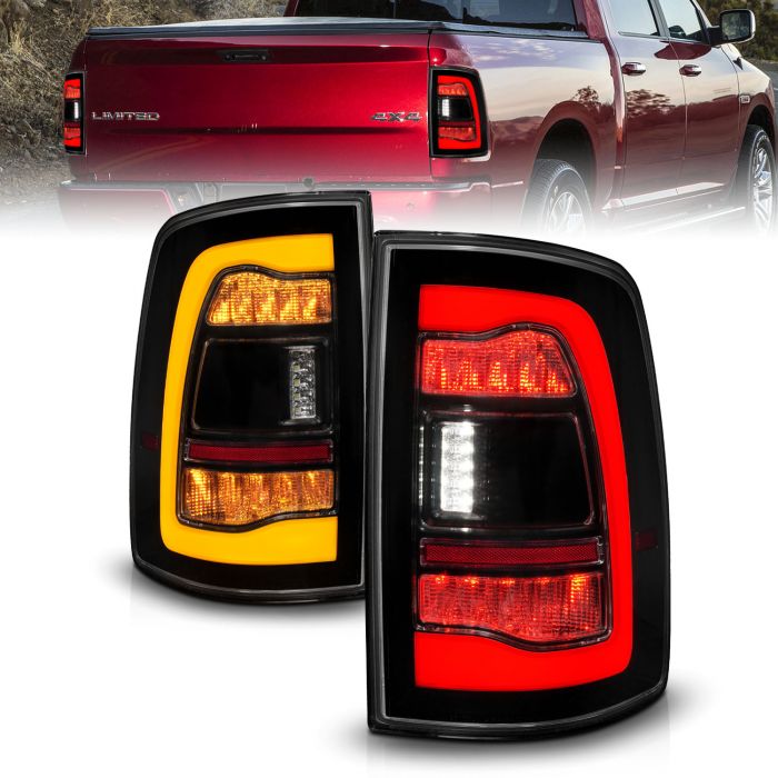 DODGE RAM 1500 09-18 / RAM 2500/3500 10-18 LED TAIL LIGHTS BLACK SMOKE LENS W/ AMBER SEQUENTIAL SIGNAL