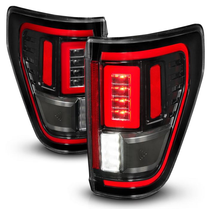 FORD F-150 21-23 FULL LED TAIL LIGHTS BLACK CLEAR LENS W/ INITIATION &  SEQUENTIAL (FOR HALOGEN MODEL W/O BLIS & LED MODEL W/ BLIS SYSTEM)