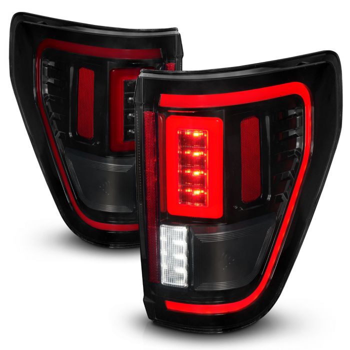 FORD F-150 21-23 FULL LED TAIL LIGHTS BLACK SMOKE LENS W/ INITIATION &  SEQUENTIAL (FOR HALOGEN MODEL W/ BLIS SYSTEM)