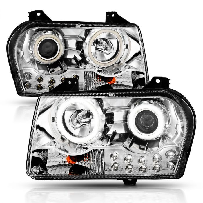 CHRYSLER 300 05-10 PROJECTOR HALO HEADLIGHTS CHROME W/ RX HALO & LED 